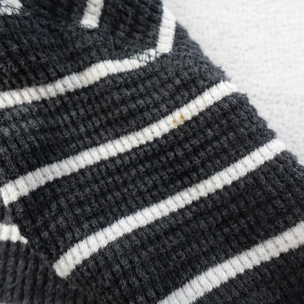 Polo Ralph Lauren Hoodie Mens Medium Black White Stripe Waffle Knit Henley